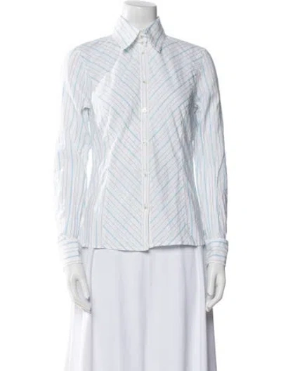 Pre-owned Escada Striped Long Sleeve Button-up Top In Blue