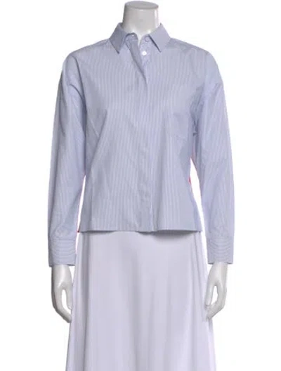 Pre-owned Escada Striped Long Sleeve Button-up Top In Blue