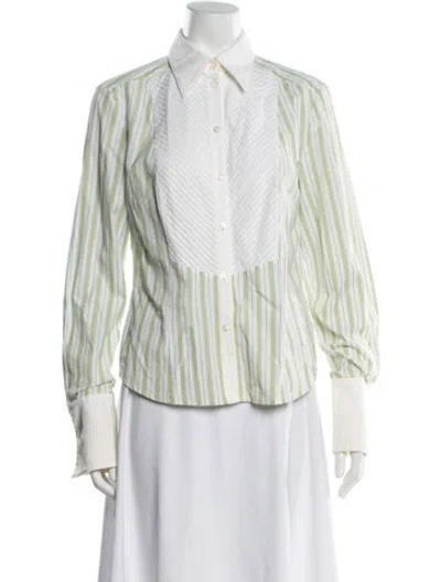 Pre-owned Escada Striped Long Sleeve Button-up Top In Green