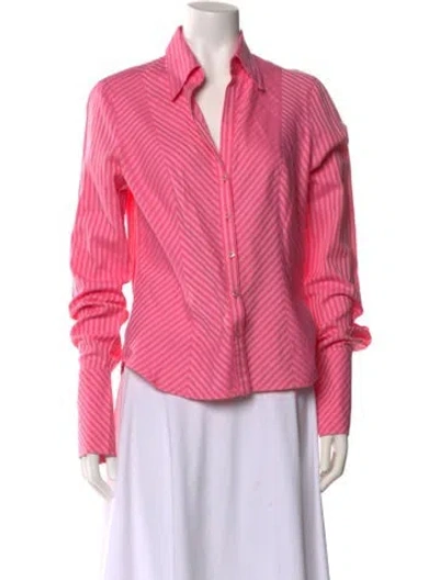 Pre-owned Escada Striped Long Sleeve Button-up Top In Pink