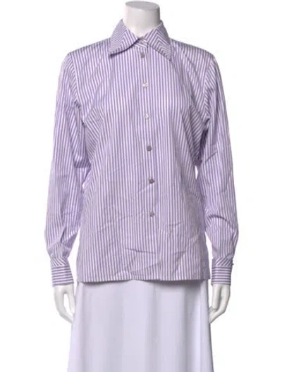 Pre-owned Escada Striped Long Sleeve Button-up Top In Purple