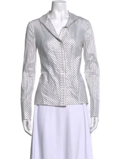 Pre-owned Escada Striped Long Sleeve Button-up Top In White