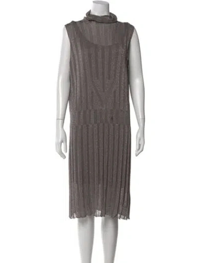 Pre-owned Escada Striped Midi Length Dress In Gray