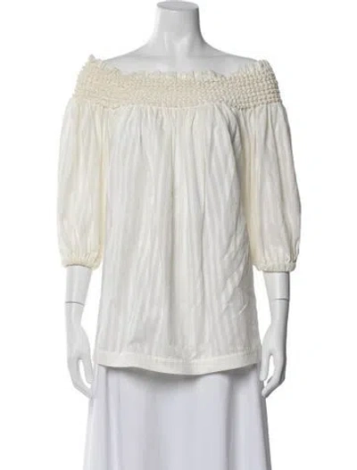 Pre-owned Escada Striped Off-the-shoulder Top In Neutral