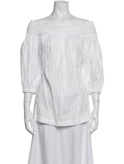 Pre-owned Escada Striped Off-the-shoulder Top In White