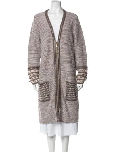 Pre-owned Escada Striped Open Front Sweater In Purple