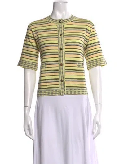 Pre-owned Escada Striped Open Front Sweater In Yellow