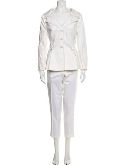 Pre-owned Escada Striped Pantsuit In White