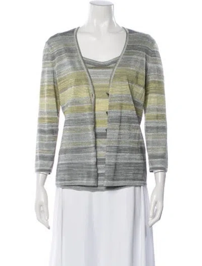Pre-owned Escada Striped Scoop Neck Sweater In Green