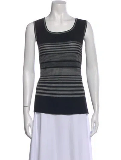 Pre-owned Escada Striped Scoop Neck Top In Black