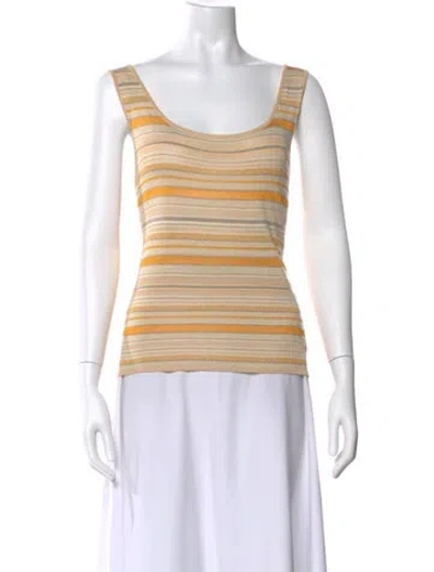 Pre-owned Escada Striped Scoop Neck Top In Neutral