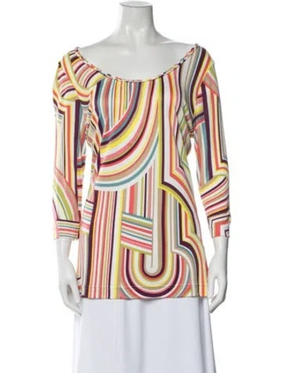 Pre-owned Escada Striped Scoop Neck Top In Pink