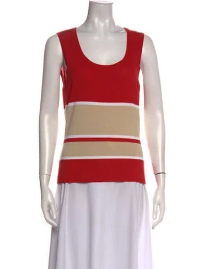 Pre-owned Escada Striped Scoop Neck Top In Red
