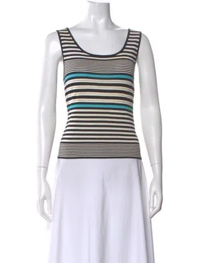 Pre-owned Escada Striped Scoop Neck Top In White