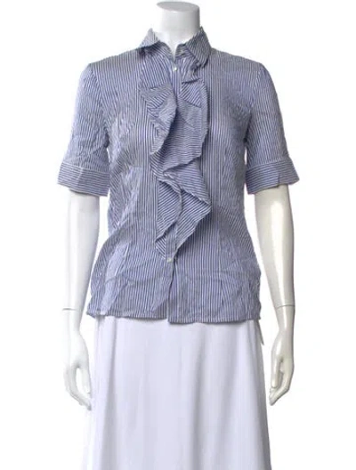 Pre-owned Escada Striped Short Sleeve Blouse In Multi