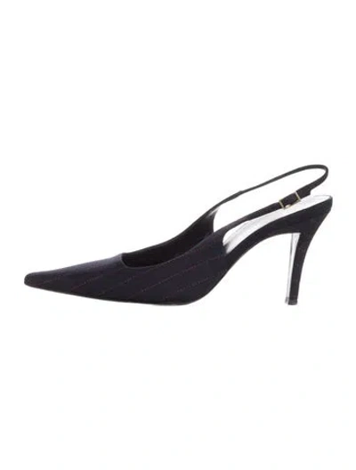 Pre-owned Escada Striped Slingback Flats In Blue
