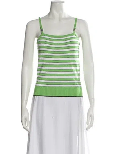 Pre-owned Escada Striped Square Neckline Top In Green