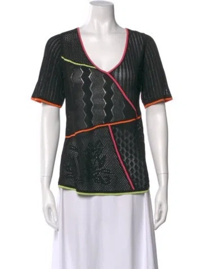 Pre-owned Escada Striped V-neck Sweater In Black