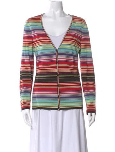 Pre-owned Escada Striped V-neck Sweater In Black