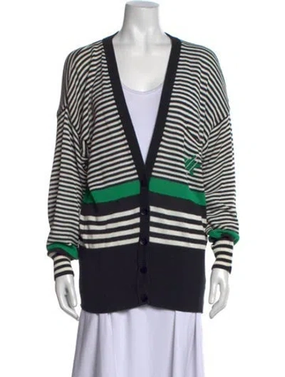 Pre-owned Escada Striped V-neck Sweater In Black