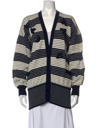 Pre-owned Escada Striped V-neck Sweater In Black