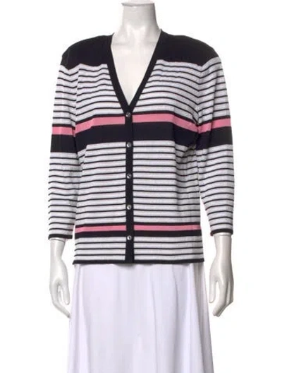 Pre-owned Escada Striped V-neck Sweater In Black/white