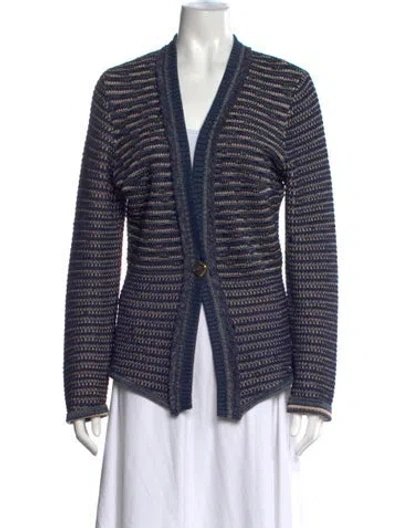 Pre-owned Escada Striped V-neck Sweater In Blue