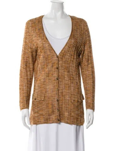 Pre-owned Escada Striped V-neck Sweater In Brown