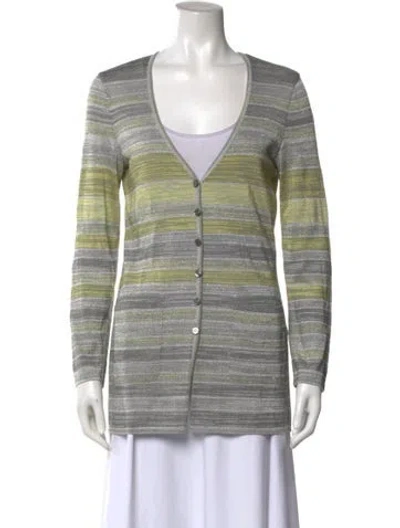 Pre-owned Escada Striped V-neck Sweater In Gray