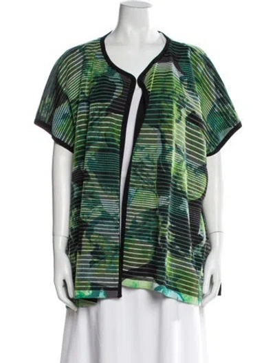 Pre-owned Escada Striped V-neck Sweater In Green