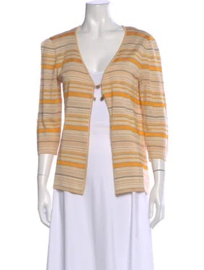 Pre-owned Escada Striped V-neck Sweater In Neutral