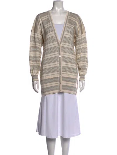 Pre-owned Escada Striped V-neck Sweater In Neutrals