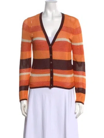 Pre-owned Escada Striped V-neck Sweater In Orange