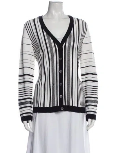Pre-owned Escada Striped V-neck Sweater In White