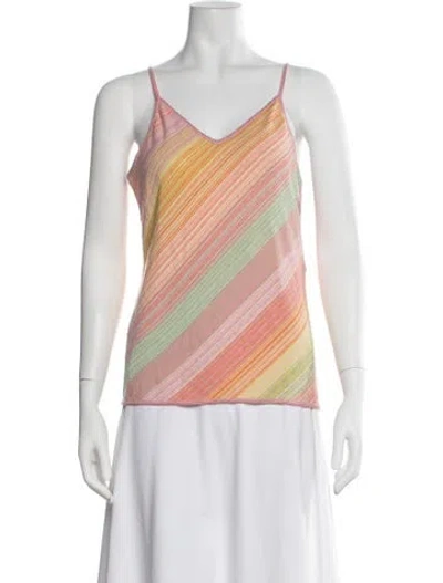 Pre-owned Escada Striped V-neck Top In Pink