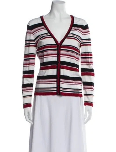 Pre-owned Escada Striped V-neck Top In Red