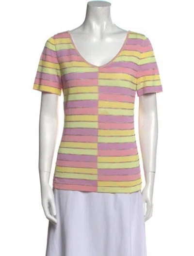 Pre-owned Escada Striped V-neck T-shirt In Pink