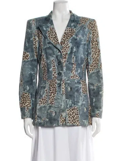 Pre-owned Escada Suede Animal Print Blazer In Blue