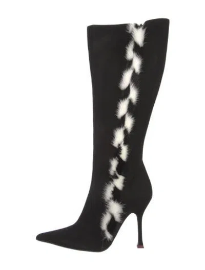 Pre-owned Escada Suede Animal Print Boots In Black