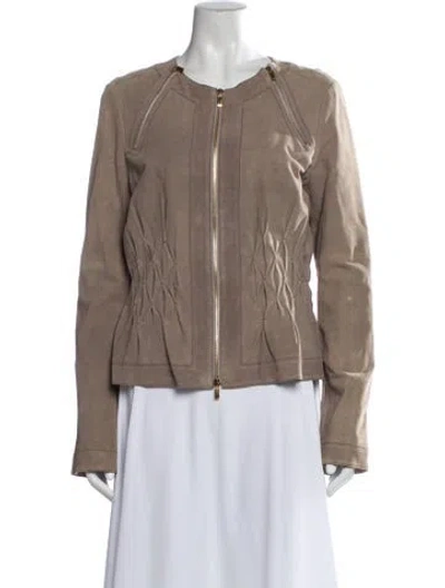 Pre-owned Escada Suede Biker Jacket In Neutral