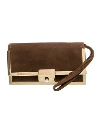 Pre-owned Escada Suede Clutch In Brown