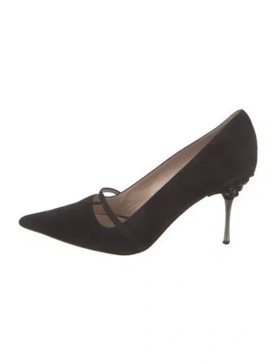 Pre-owned Escada Suede Crystal Embellishments Pumps In Black