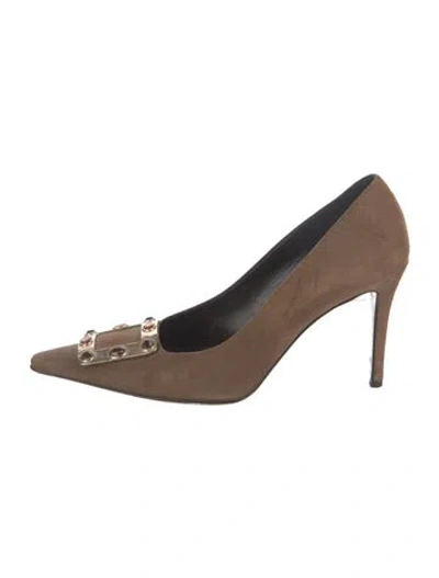 Pre-owned Escada Suede Crystal Embellishments Pumps In Brown