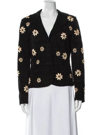Pre-owned Escada Suede Floral Print Blazer In Black