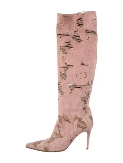 Pre-owned Escada Suede Floral Print Boots In Pink