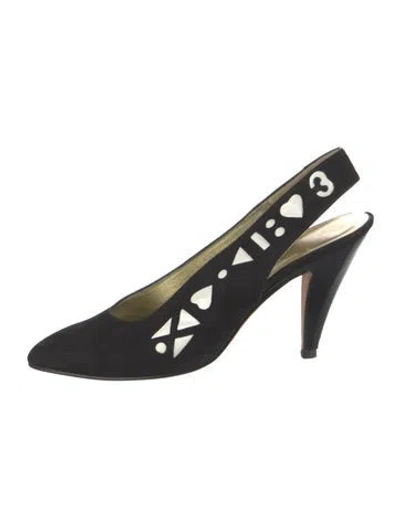 Pre-owned Escada Suede Graphic Print Slingback Pumps In Black
