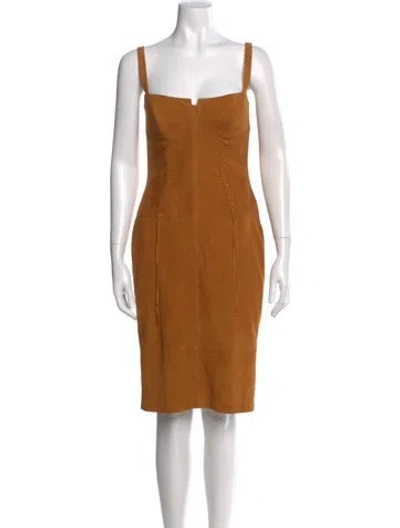 Pre-owned Escada Suede Knee-length Dress In Neutral