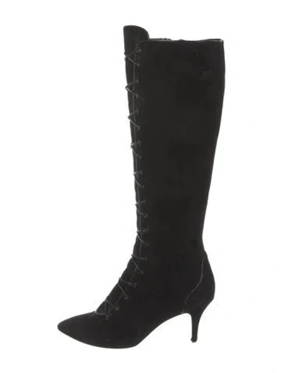 Pre-owned Escada Suede Lace-up Boots In Black