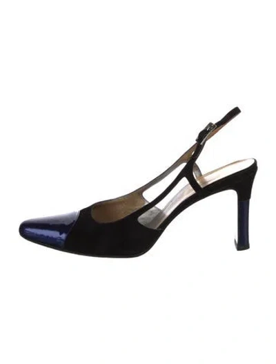 Pre-owned Escada Suede Leather Trim Embellishment Slingback Pumps In Black