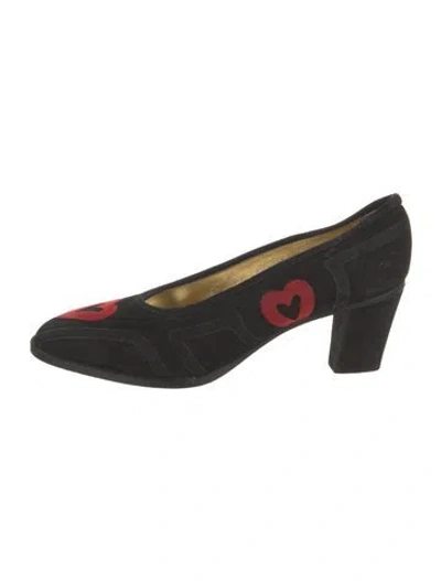 Pre-owned Escada Suede Printed Pumps In Black